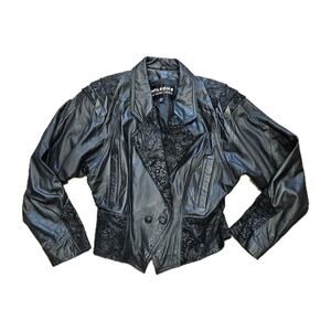 Vtg 80s Wilsons Black Leather Moto Jacket Womens M Biker Short Crop 90s Classic